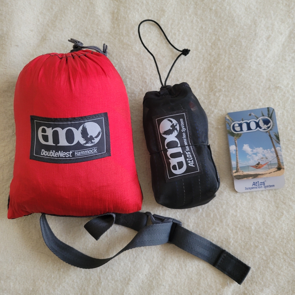 ENO Red and Gray DoubleNest Hammock with Atlas Suspension System